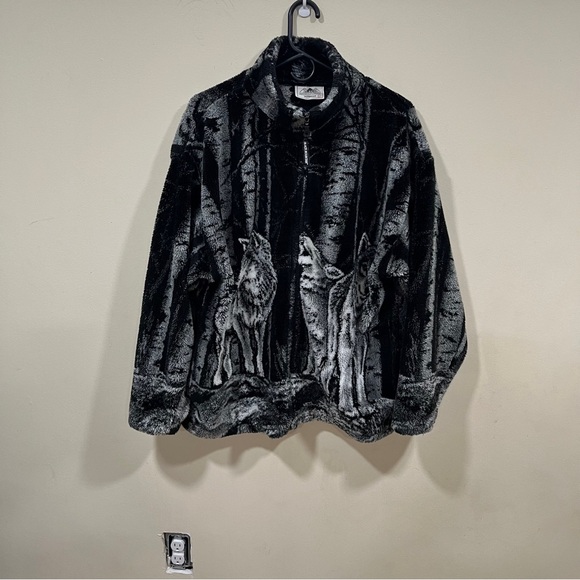 EUC VTG Black Mountain Outdoor All Over Hunting Graphic Fleece Men Size L - Picture 1 of 6